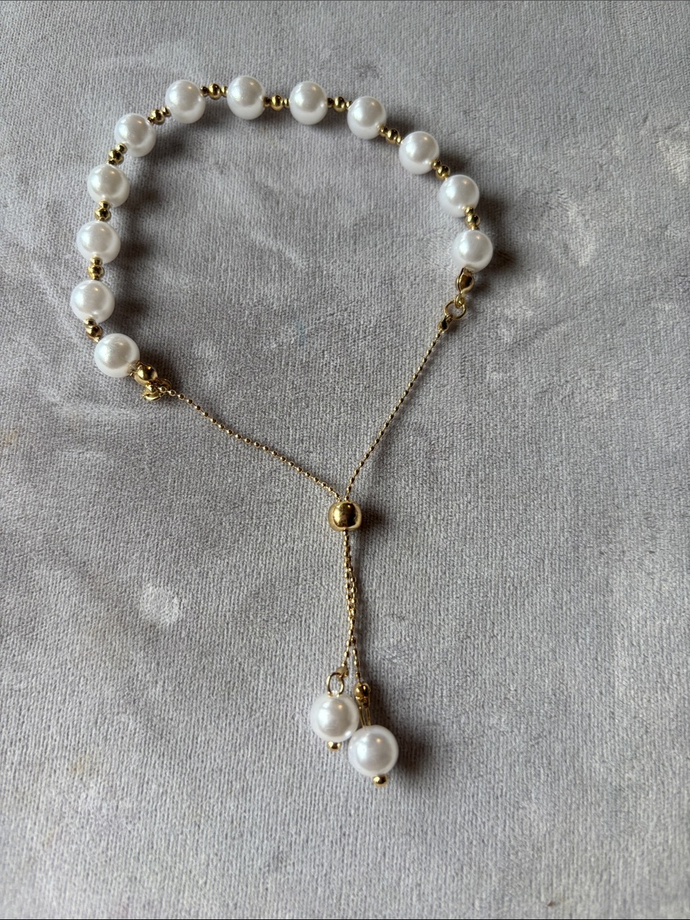 Gold and White Pearl Adjustable Bracelet with Sliding Closure
